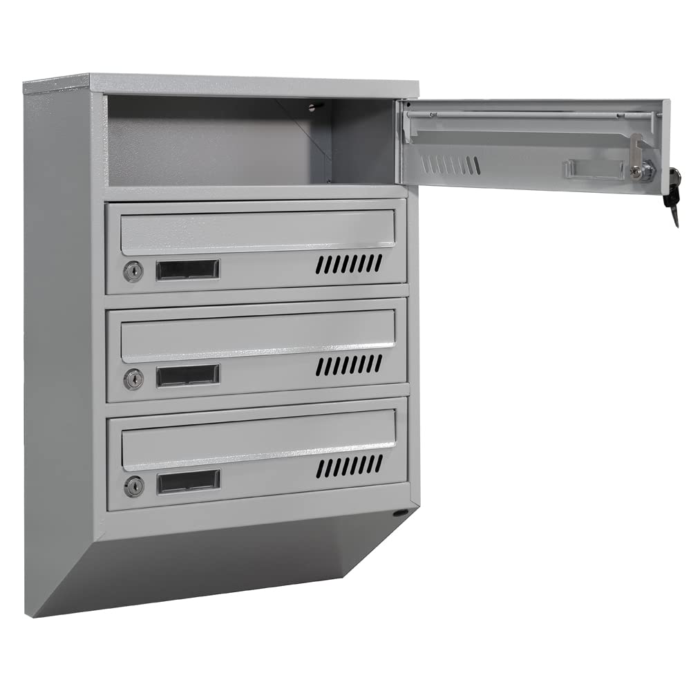 4 buzones de Correo para condominios GDS 20cm Profundidad RAL 7035 Gris | buzones para interior, formato A4, acero galvanizado, con 2 llaves, fijación mural, diseño modular.
