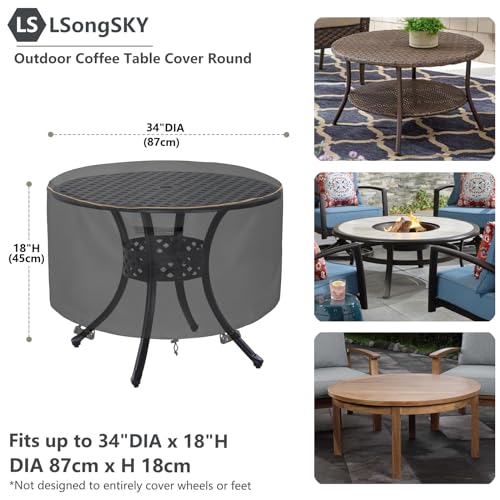 LSongSKY Capa para Mesa de Centro Ao Ar Livre Redonda, Capas para Mesa de Pátio Redondas para Móveis