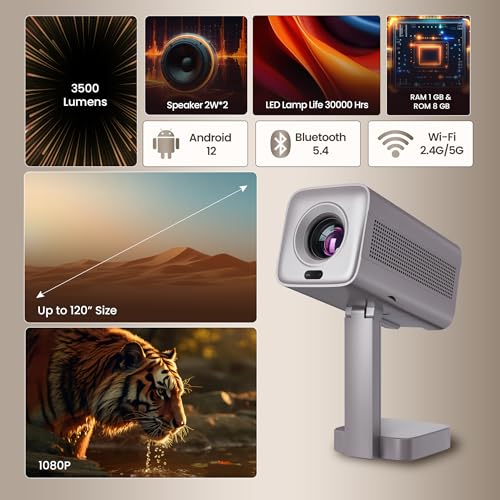 Image of Epic 1122 Smart Projector Native 1080P Full HD 4K Support Android Netflix & Prime Built-in Auto Focus & Keystone 400 ISO WiFi 6 & BT 5.4 Portable Home Theater Projector for IPL Movies & Gaming