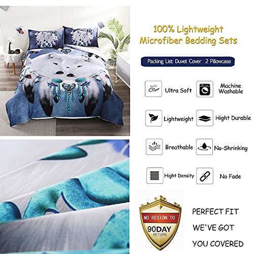 Esydream Wolf Dream Catcher Bedding 3 Piece Twin Queen King White Wolves Bed Set Blue Galaxy Wolf Couple Duvet Cover No Comforter King Color 6 #TOP2