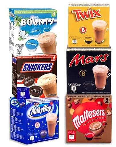 Marzo Bebidas de Chocolate Caliente - Dolce Gusto Compatible - 48 Cápsulas - Marzo, Twix, Milkyway, Snickers, Bounty & Malteser | Ya disponible en tu tienda friki favorita! En mundofriki.es!