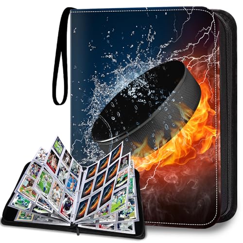 HESPLUS Hockey Card Binder 9-Pocket Cards Holder Trading Card Binder Fits 900 Cards With 50 Removable Double Sided Sleeves Cards Album Case for Sports Game Trading Cards Display Storage Collection