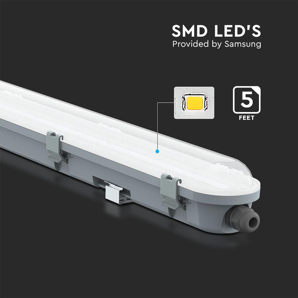 V-TAC Plafoniera LED Chip Samsung Impermeabile 48W 120lm/W M Series 150cm Copertura Satinata 4000K IP65