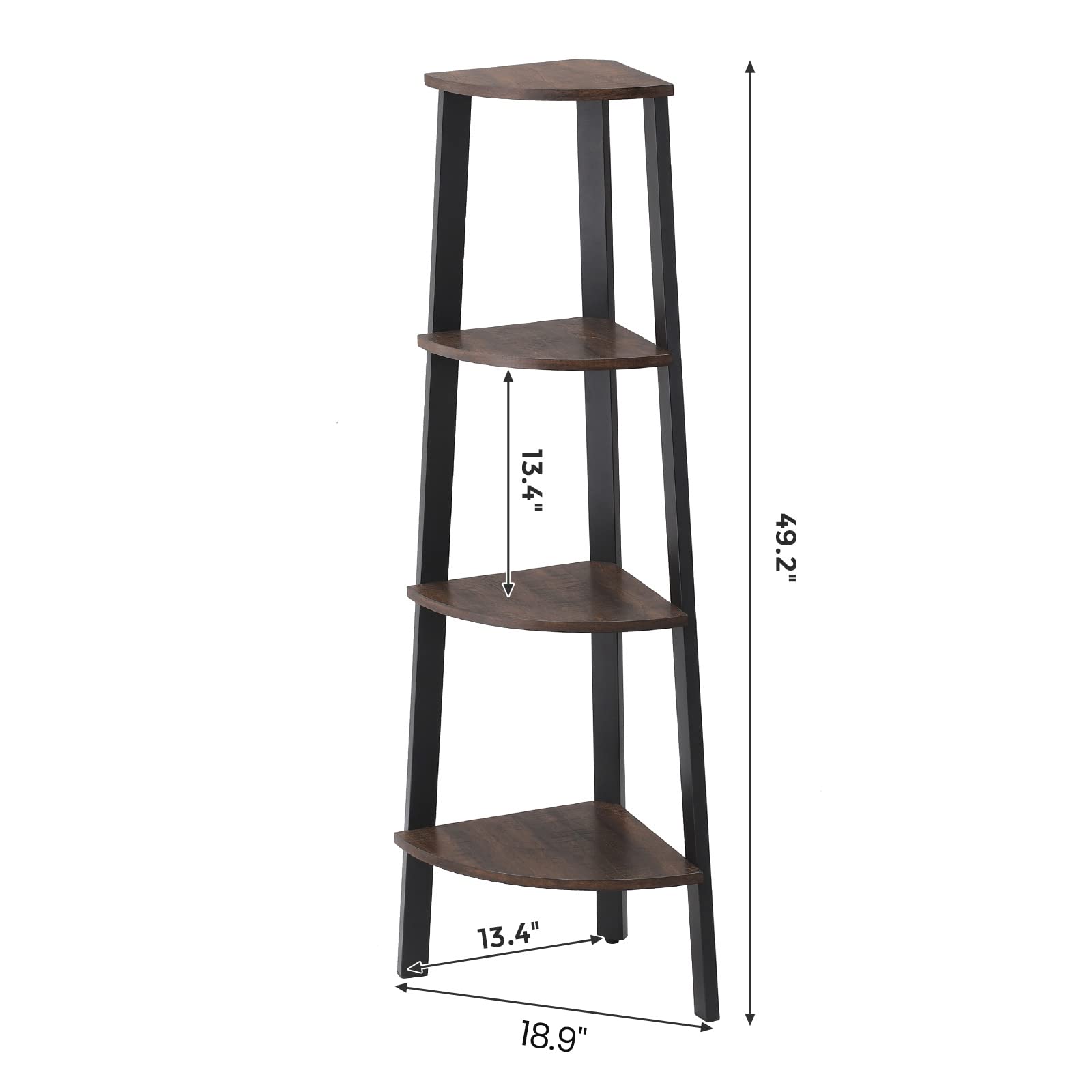 VASAGLE Corner Shelf, 4-Tier Industrial Ladder Bookcase, Storage Rack, Plant Stand for Living Room, Wood Look Accent Furniture with Metal Frame, Greige and Black ULLS034M01