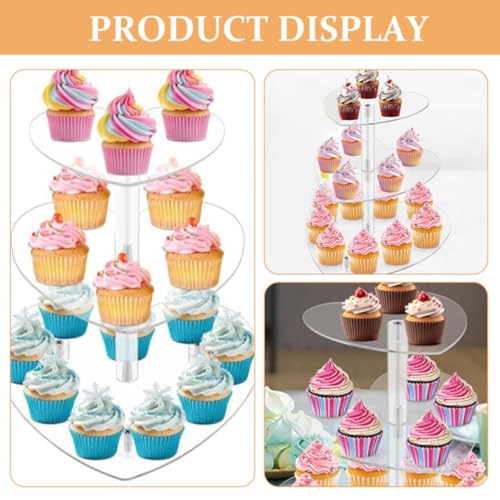 Présentoir à cupcakes en acrylique transparent à 3 étages de cœur - 4