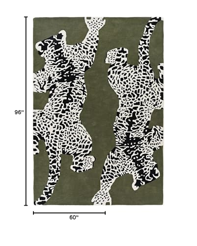 Image of Restoration and Renovation Climbing Jaguar Modern Handmade Wool Rug for Living Room, Bedroom and Dining Room (Green, 5' x 8')