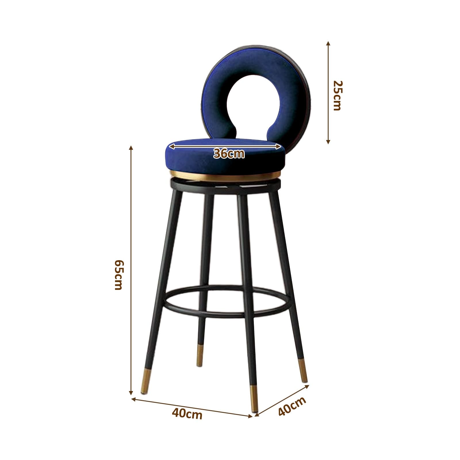 Taburete de Bar Giratorio de Terciopelo Azul de 65 cm de Altura con Patas y