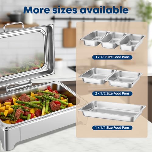 Electric Chafing Dish Buffet Server Set, Stainless Steel Full Size & Half-Size &Three-Section Food Pan with Temp Control, Roll Top Stainless Steel Food Warmers for Catering Buffet (A-01) by Tijvzk - Image 8