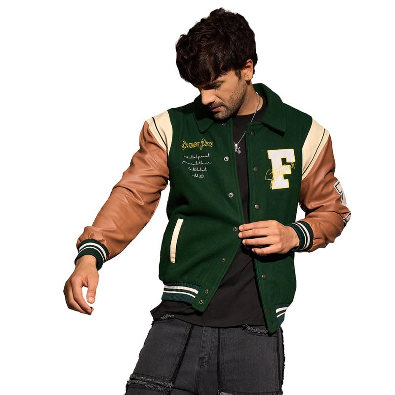 Buy FUGAZEE Green Woollen Varsity Jacket for Men | Statement Wool
