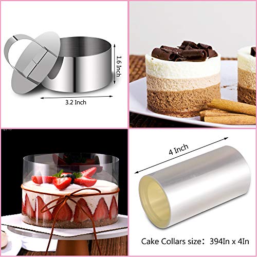 Stainless Steel Cake Mold Set - 1 Piece Of Adjustable Cake Ring, 2 Pieces Of Mini Dessert Mousse Mold With Pushers, 1 Roll 4 X 394 Inch Acetate Sheets For Baking #TOP2