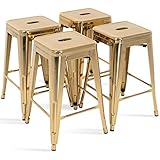 MFD LIVING 24 Inch Metal Bar Stools,Counter Height Bar Chair,Indoor Outdoor Backless Kitchen Stools Set of 4,Gold