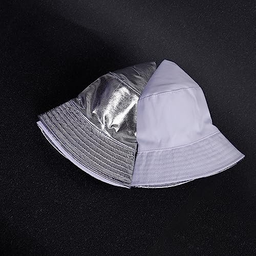 Image of Unisex Metallic Bucket Hat Waterproof Holographic Bucket Hat Fishing Hat Trendy Hip Pop Sun Cap