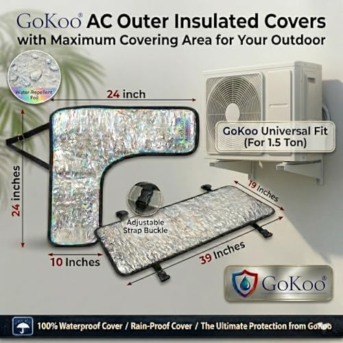 Image of GoKoo Premium Split AC Outdoor Unit Cover - Heavy-Duty Weatherproof & Heat-Insulated Shield for Sun, Rain, Dust & Snow - Boosts Energy Efficiency & Extends AC Life (1.5 ton)