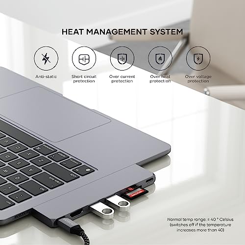 SATECHI 7-in-1 USB-C Pro Slim Multiport Hub, USB4 up to 6K@60Hz, 100W PD Charging, USB 3.2 Gen2, HDMI 4K - Image 4