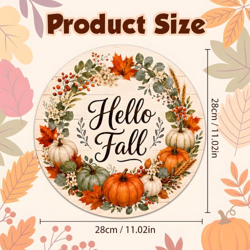 Image of Fall Decorations for Home - Hello Fall Wreaths for Front Door | Rustic Round Wood Wreaths Hanging Sign for Thanksgiving Decorations - Fall Garland Porch Decor for Door Wall Room Kitchen