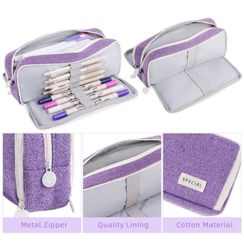 Image of iSuperb Large Pencil Pouch 3 Compartments Pencil Case Big Capacity Pencil Bag for Kids Teen Girls Boys Student School Supplies Pen Organizer Holder Bag (Purple)