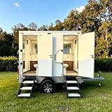 2-Stall Luxury Mobile Restroom Trailer, Portable Bathroom Trailer with Flush Toilet, Sink, Ventilation & Water Tank for Wedding, Outdoor Event, Camping, Construction Sites