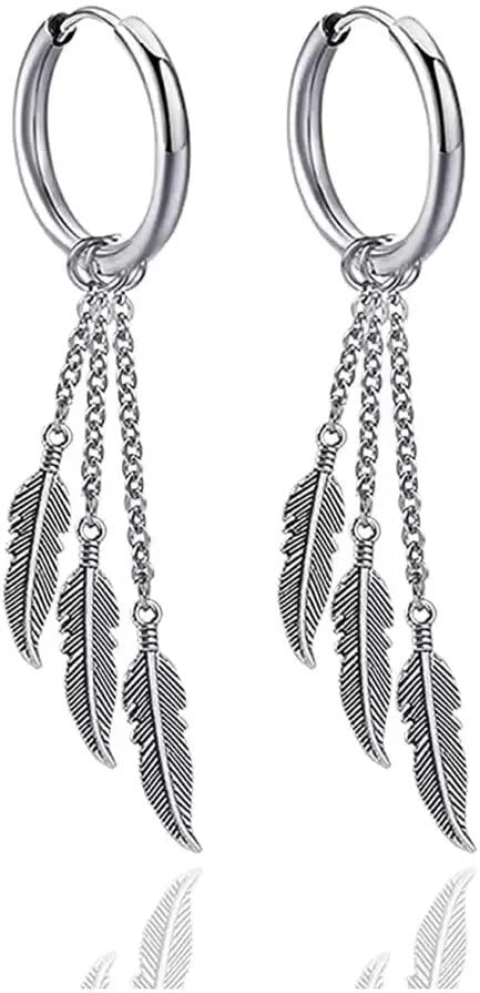 KRYSTALZ Punk Rock Feather Drop Dangle Earrings Huggie Hinged Hoop Earrings,(PACK OF 2PC) Stainless Steel Drops & Danglers, Hoop Earring (B0B39D5K5J) Amazon Price History, Amazon Price Tracker
