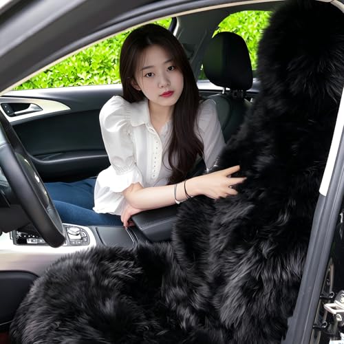 Image of 2 Pack Fluffy Sheepskin Car Seat Covers for Comfort Fur Cushion Protector