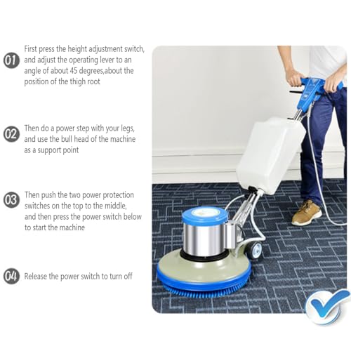 Máquina pulidora industrial de suelo de 17 pulgadas, 1100 W con cable de 26 pies para limpieza profunda y encerado, diseño resistente de bajo ruido
