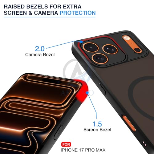 Image of AESTMO iPhone 17 Pro Max Back Cover | 360 Protection | Matte Frosted Hard Back Translucent | Compatible with MagSafe Accessories (MagSafe Matte Hard Black Bumber)