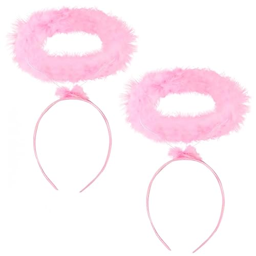 UNIME Paquete de 2 diademas con halo de ángel, diadema de ángel con plumas y halo rosa, accesorio para disfraz de Halloween y Navidad (rosa)