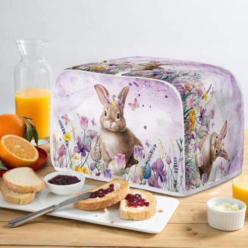 Image of Easter Day 4 Slice Toaster Cover Bread Machine Cover with Top Handle Purple Floral Rabbit Print Kitchen Small Appliance Cover Dust Protection Universal Size