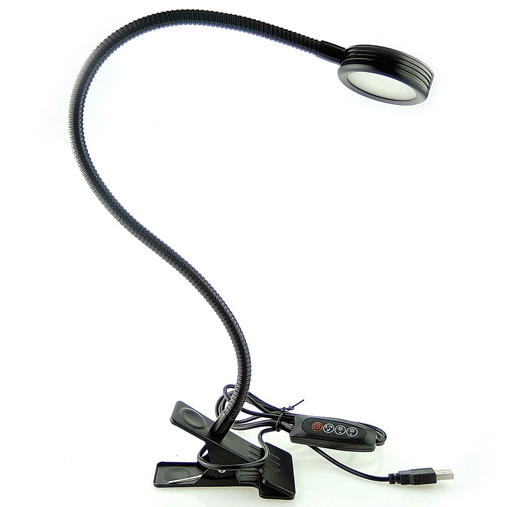 QUANS Dimmable Clip on Clamp LED Gooseneck Desk Light Lamp, Clip-on 3 Color Changeable Reading Lights, C-Clamp Nightlight, USB Port, 3 Color
