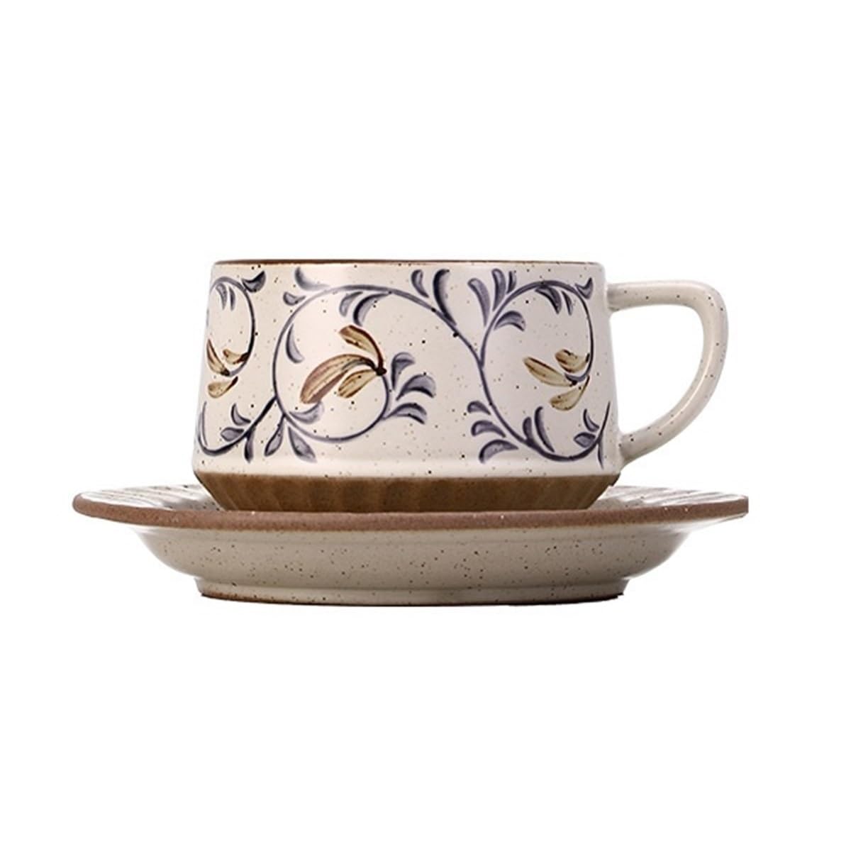 LIBANGRONG-888 Mugs Coffee/Tea Cup Set Retro Ceramic with Saucer and Plant Pattern 300ml Milk Tea Cup