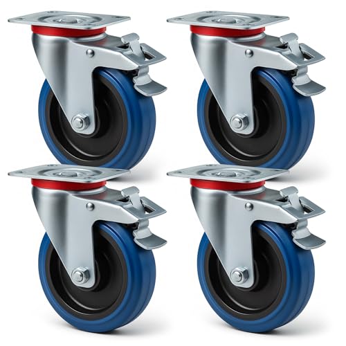 Roulette pivotante plastique silencieuse sans trace Wiltec 125mm charge 200kg avec plaque