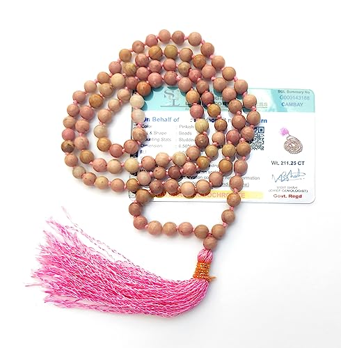 Image of Apnisanskriti Premium Rhodochrosite Stone Mala for Men and Women (6mm, AAA Quality, Lab Certified, 108+1) - Natural Stone Beads Mala - Pinkish Red Colour - Pack of 1