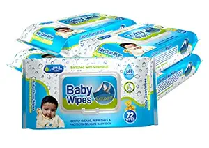 Glider Baby Wipes - with Moisture Lock Flip-Top, Contains Aloe Vera & Vitmain E, pH balanced with No Parabens & Chlorine (Pack of 5 (360 Wipes))