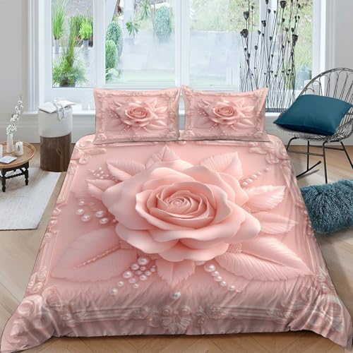 Housse de couette microfibre haut de gamme et résistante avec imprimé roses 3D