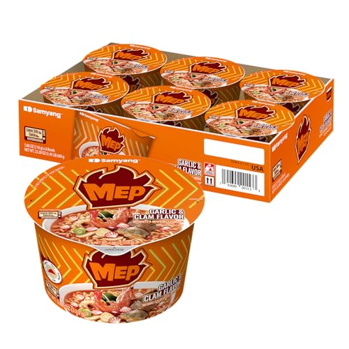 Image of Samyang MEP Garlic Clam Ramen Spicy Instant Bowl Noodle Soup, Refreshing Seafood Broth Ramyeon, Quick Microwave Meal, 3.88 oz (Pack of 6 Bowls)