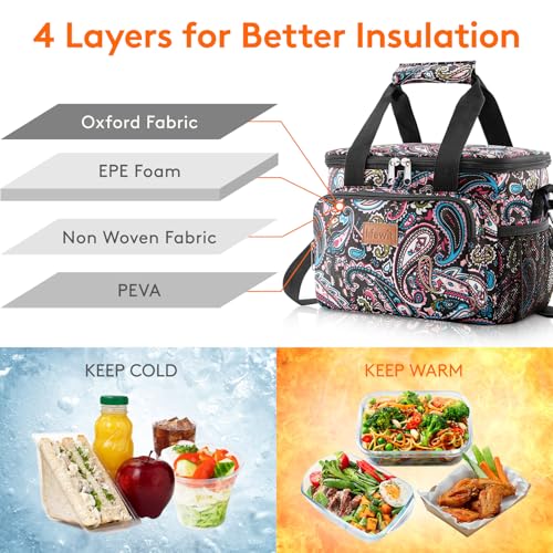 Image of Lifewit Medium Lunch Bag, Insulated Lunch Box, Soft Cooler Cooling Tote for Adult Men Women, Paisley 12-Can (9L)