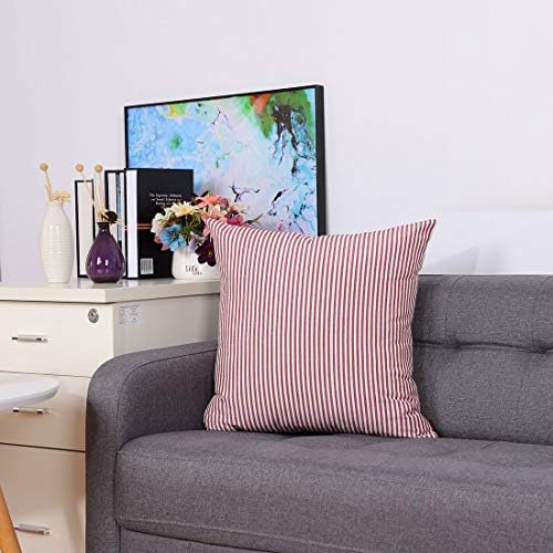 sourcing map Striped Canvas Cushion Covers 1PC, Throw Pillow Covers with Zipper for Sofa Bedroom-Decorative Couch Pillow Covers 45x45 Cm/18x18 In, Red & White Throw Pillow Cases