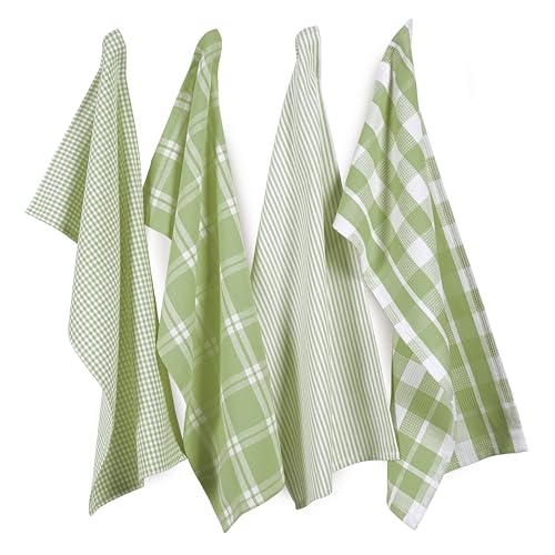 Image of LANE LINEN 100% Cotton Kitchen Dish Cloths, Ultra Soft Absorbent Quick Drying Dish Towels, Multiweave Wash Cloths Dish Towel Sets, 13x28 Inches, 4 Pack - Sage Green