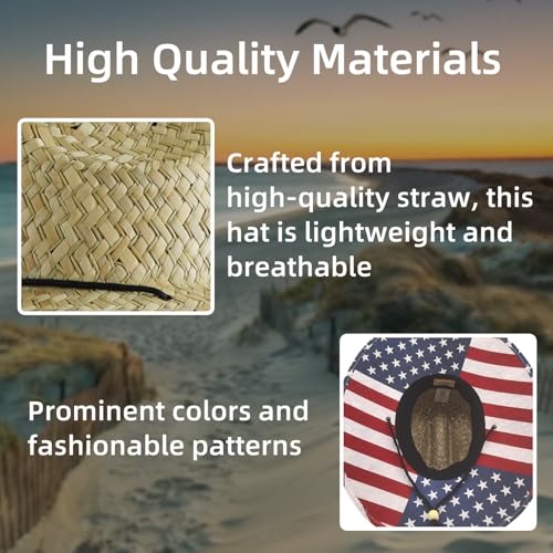 Image of Men's and Wowen's Lifeguard Straw Hat Wide Brim Beach Hat Sun Protection Outdoor Hat for Fishing Hiking