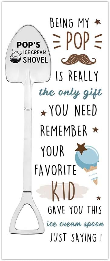 Pop Fathers Day Birthday Gift for Pop Pops Papa Grandpa Birthday Presents for Grandpa Men Pop's Ice Cream Shovel Spoon Gift Card Set Pop Grandpa Father's Day Present for Men Papaw