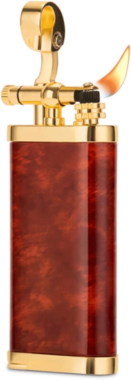 金属製のソフトフレームブタンライター、ロッカーアーム斜め炎設計、安全で持ち運び可能、再利用可能、コレクション/ギフトに最適（ブタンは