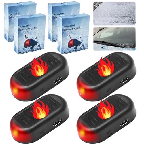 4pcs AntiFreeze Electromagnetic Car Snow Removal Device Solar Car Interference Antifreeze Instrument with Flashing Led for car windshield Rechargeable Electromagnetic Car Defroster for All Vehicles