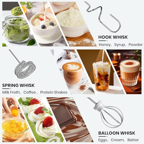 Image of Rechargeable Milk Frother Handheld with 3-Speed & 3 Detachable Stainless Whisks with Stand, Electric Whisk Frother Wand, Mixer Wand for Coffee, Lattes, Cappuccino & Matcha