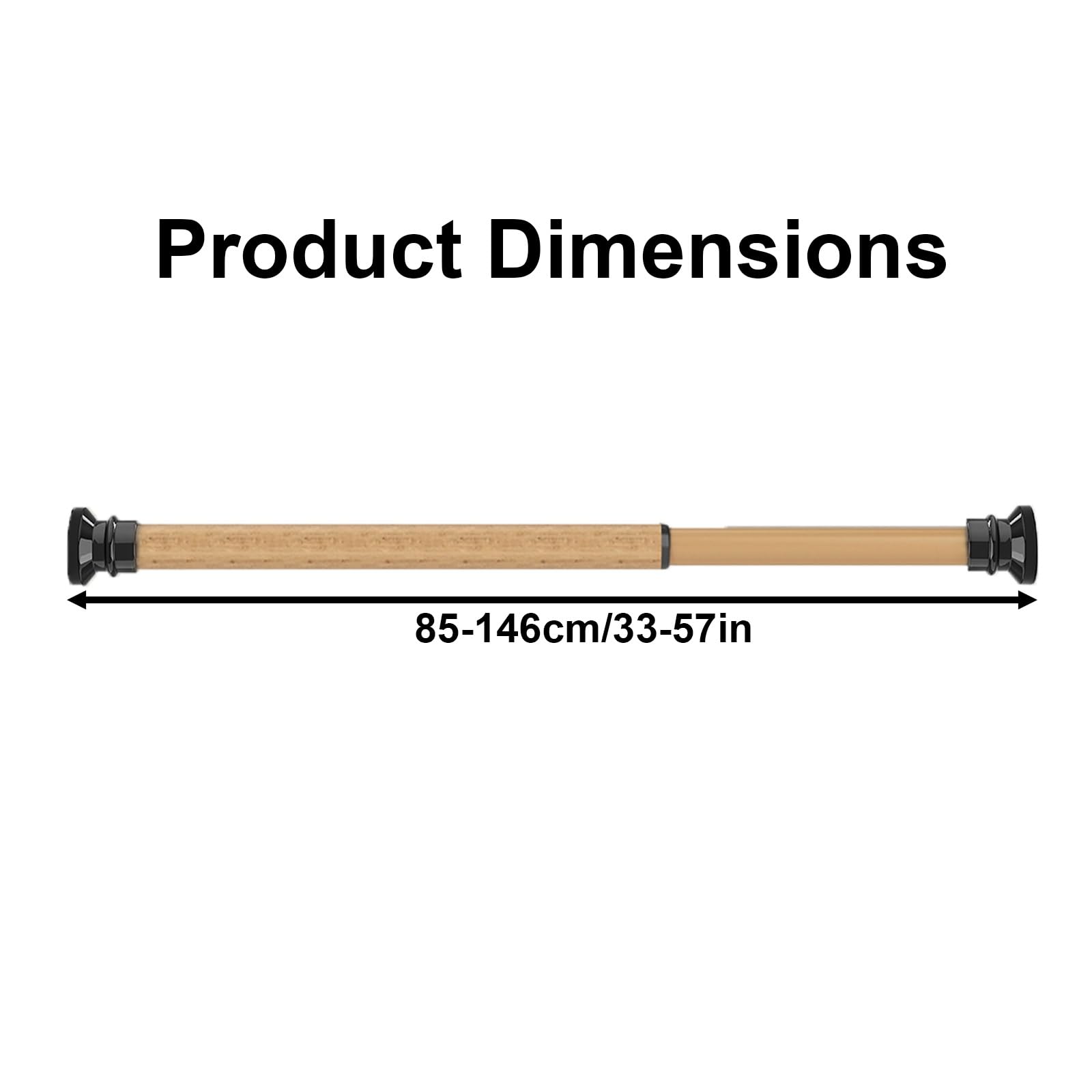 Tringle Rideau Réglable, Barre Rideau de Tension en Acier Inoxydable Imitation Bois, Antidérapante, Sans Perçage pour Salle Bai Placard(85-146cm/33-57in)