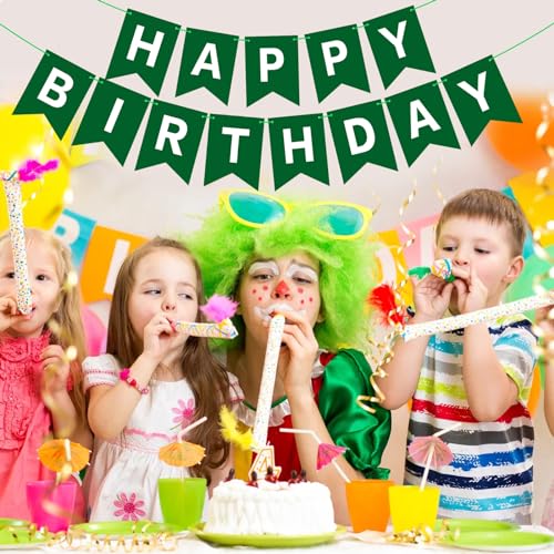 Image of Hooqict Happy Birthday Banner Dark Green Birthday Party Decorations Green Party Banner Garland Sign for Kids Adults Men Golf Birthday Decorations Supplies
