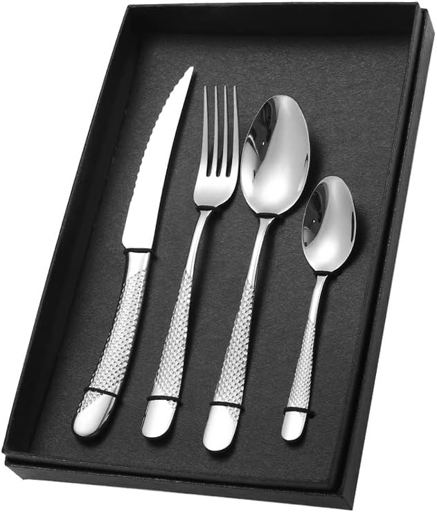 Premium 16-Piece Stainless Steel Silverware Set for 4, Durable Black Cutlery Set with Knife, Fork, Spoon - 304 Stainless Steel Flatware, Perfect for Home & Parties