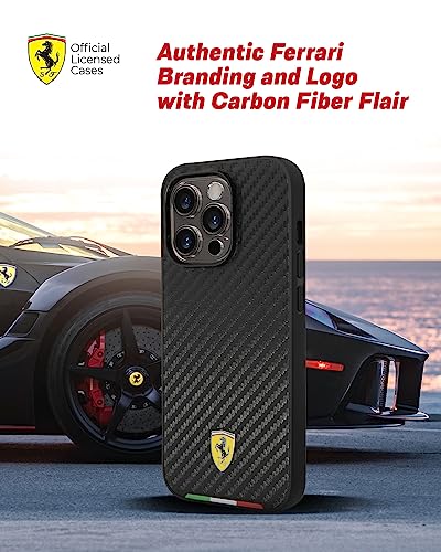 Image of CG MOBILE Ferrari iPhone 14 Pro Max Case [Official Licensed], Italian Flag Line Metal Logo & Mag-Safe Compatible |Protective Case /Cover Designed for iPhone 14 Pro Max (6.7-Inch) 2022 - Black