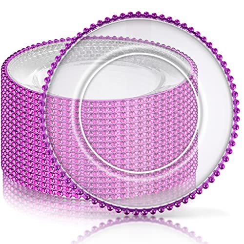 18 PCS Clear Charger Plates with Beaded Rim 13 Inch Plastic Round Charger Plates Bulk Acrylic Round Dinner Plate Chargers Decorative Plates for Home Kitchen Party Wedding Tabletop Decor (Purple)