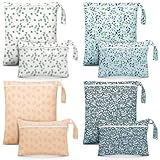 Reginary 8 Pack Wet Dry Bags Waterproof Reusable Travel Zipper Pouch for Baby Cloth Diapers, Swimsuits, Wet Clothes, Toiletries, Beach, Pool, Yoga Gym Bag, 2 Sizes (Leaf Style)