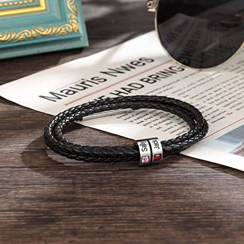 Personalized Men's Bracelet with 1-8 Names Custom Birthstone Bracelets for Men Customized Bracelet with Family Names Jewelry Gifts for Fathers Day4