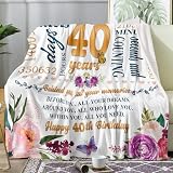 Hcoviv 40th Birthday Gifts Women Blanket 50 * 60, Happy 40th Birthday Gift Ideas, 40th Birthday Decorations, Present for Women Turning Forty, Gifts for 40-Year-Old, Best Bday Present 1986 Throw